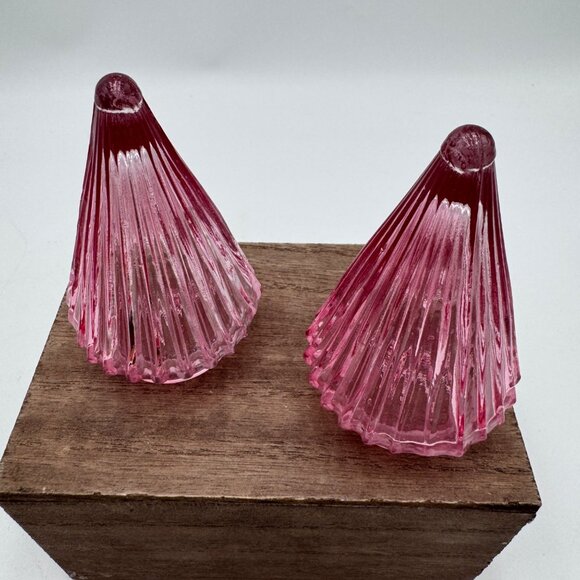 Pink glass Christmas trees rigged surface set of two small - Picture 2 of 10